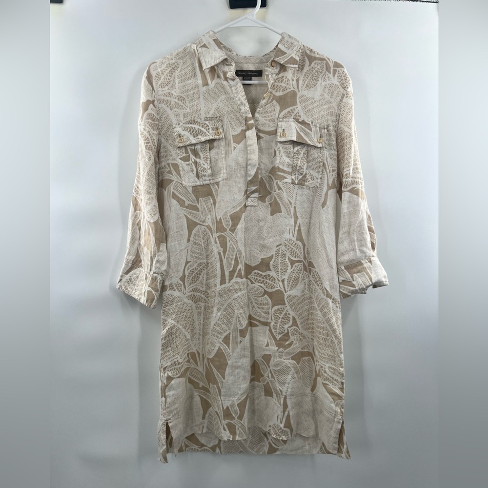 Tommy Bahama 100% Linen Tropical Leaf Print Shirt Dress Tunic XS - Picture 3 of 13